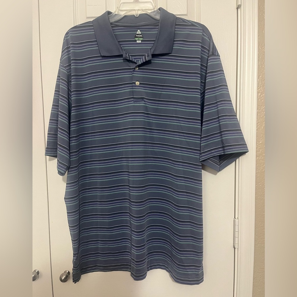 Men's Bolle Golf Blue Striped Golf Shirt